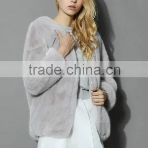 2016 Hot Selling Grey Color Long Rabbit Fur Coat Made in China Quality Choice thumbnail-1