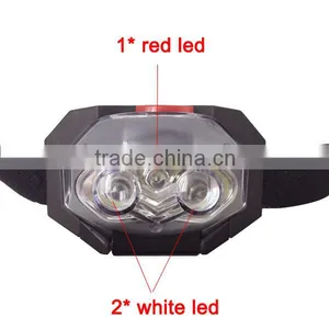 T03 1red Led + 2 LED Plastic Headlight Waterproof Outdoor Camping Head Torch 3*AAA Battery Led Headlamp thumbnail-2