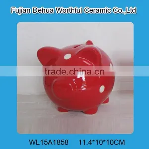 Cate Ceramic Pig Money Box,ceramic Red Piggy Bank With White Dot Painting Supplier's Choice thumbnail-1