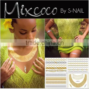 Mixcoco Metallic Tattoo Supply, Custom Body Jewelry Temporary Metallic Tattoo/water Transfer Printing Gold Tattoo Quality Choice thumbnail-1