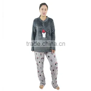 Kevince Women Polyester Flannel Pyjama Set Penguin KnittedMOQ 1000sets OEM Factory Directly thumbnail-1