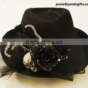 Fashion Felt-cloth Black Top Hat With Glittered Rose and Lace thumbnail-1