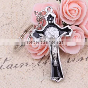 2016 New Design Wholesale Key Chain St. Benedict Metal Crucifix Key Chain Black & White Cross Key Holder thumbnail-1