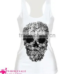 Cheap Pinky Skull Printed Summer White Tank Top BX123 Tank Top Women thumbnail-5