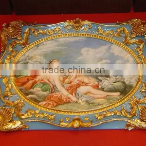 European Gilt Bronze Framed Hand Painted Ceramic Wall Mural, Luxury Home Decoration Wall Mural thumbnail-1