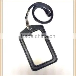 BLACK PU LEATHER CARD HOLDER NECK STRAP SWIVEL LOBSTER CLAPS LANYARD ID BADGE thumbnail-1