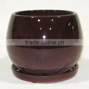 Indoor Color Galzed Ceramic Garden Pot With Saucer thumbnail-1