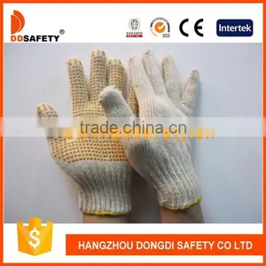 DDSAFETY 2017 Yellow PVC Dots Gloves One Side Natural Cotton Polyester Gloves thumbnail-1