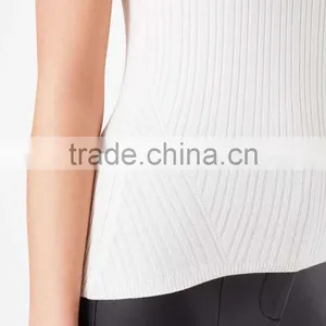 2016 Fashion Cream Sleeveless Knit Rib Tank Top HST8046 thumbnail-4