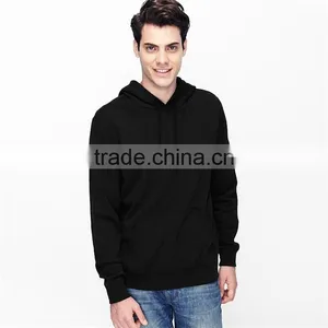 Mens 100% Cotton Pocket Customized Wholesale Plain Black Hoodie thumbnail-1