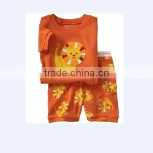Boys Yellow With Lion Animail Printed Pajamas Suits Kids Summer Short Sleee Sleeping Wear thumbnail-1