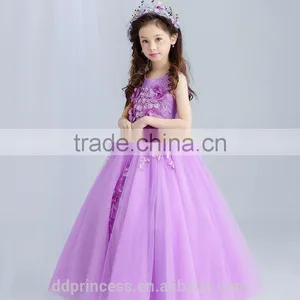 New Arrival Violet Ball Gown Tulle Girls Long Wedding Dress Sleeveless Embroidery Flower Handmade Beaded Purple Prom Party Dress thumbnail-4