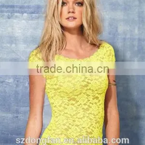 Wholesale - SALE Women Clothing Women T-shirt Floral Lace Sexy Women Top Short Sleeve Women Blouse Crew Neck Plu Size T-shirt thumbnail-3