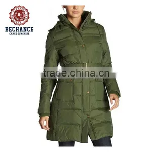 LZ228 Long Parka With Belt,fashionable Green Ladies Down Parka for Winter thumbnail-1