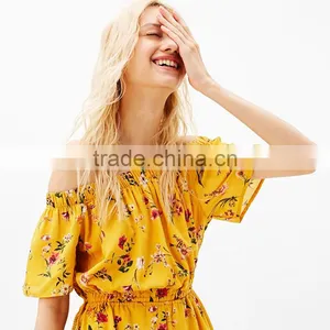 Best Sell Thin Collect and High Waist Floral Off-shoulder Jumpsuit thumbnail-2