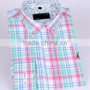 2017 New Plaids Men's Long Sleeve Button-down Slim Fit Shirt With Contrast Collar and Cuff thumbnail-1