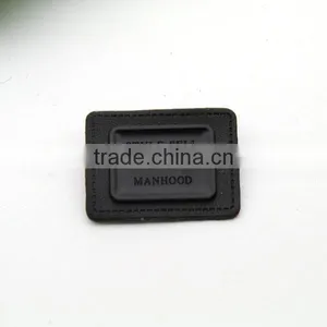 Black PU Leather Sew on Patches Labels With Matt Black Metal Plates Manhood Clothing Label for Jeans/jacket PLB-003 thumbnail-3