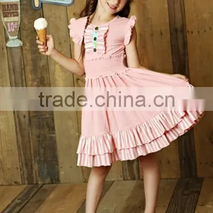 Newest Summer Persnickety Remake Girls Boutique Outfit Children Floral Ruffle Princess Dress and Stripe Capris Set thumbnail-4