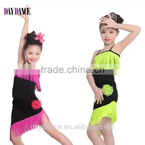 Girls Child Samba Tango Performance Skirt Suit Kids Sexy Camisole Tassel Latin Dance Dress thumbnail-1