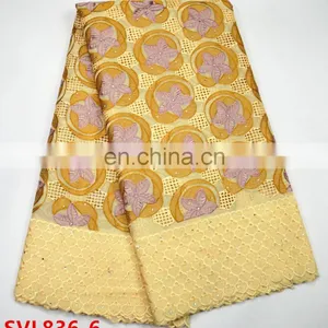 2017 African Heavy Swiss Cotton Lace Fabric , Yellow +blue Color Nigeria Cotton Lace ,african Dresses Lace Fabric Cotton thumbnail-6
