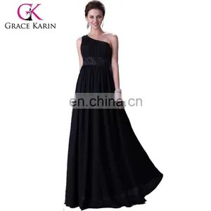 Hot Sale Women One Shoulder Long Bridesmaid Dress Grace Karin Chiffon Colorful Cheap Evening Dresses China CL4107 thumbnail-1
