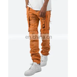 DiZNEW Custom Boot Cut Embroidered American Brand Style Bleach Tie Dyed Jeans Ripped Men thumbnail-4