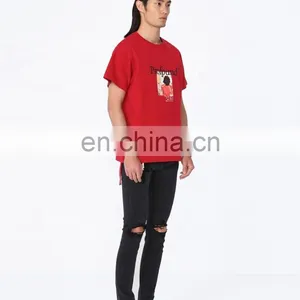 DiZNEW 2020 European and American Mens Vintage Pullover Organic Cotton t Shirt Red thumbnail-4