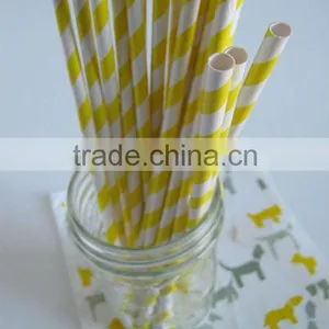 Stripe Bright Yellow Party Paper Straws for 25pack thumbnail-1
