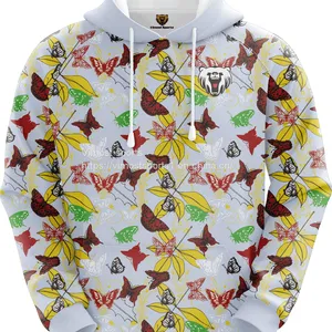 White Customized Sublimation Hoodie With Butterfly and Leaves Pattern thumbnail-1