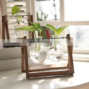 Terrarium Creative Hydroponic Plant Transparent Vase Wooden Frame Vase Decoration Glass Tabletop Plant Bonsai Decor Flower Vase thumbnail-5