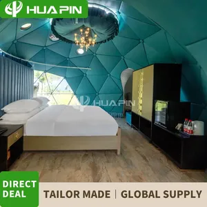 Scenic Area Homestay Hotel Tent 6m+6m+3m Starry Sky Room Camping Dome Starry Sky Tent Bubble House Spherical Tent Leather Lining With Bathroom thumbnail-5