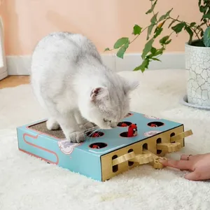 Mouse Popping Out of Paper Box Relieve Boredom Cat Toy Five Hole Whack-a-mole Cat Scratcher Interactive Cat Scrtacher Board thumbnail-2