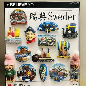 Wholesale Price Personalized Sweden Stockholm Gothenburg Malmo Carl Helsingborg 3D Custom Resin Souvenir Fridge Refrigerator Magnet Factory thumbnail-1