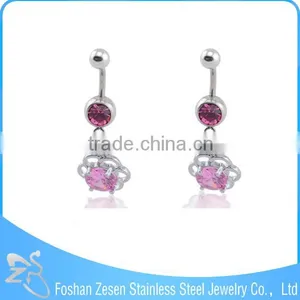 Navel Jewelry Piercing Dangling Pink Crystal Fake Belly Button Ring thumbnail-3
