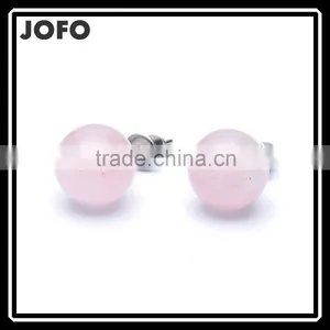 Round Shape Rose Quartz Natural Stone Stud Earrings SMJ0162 thumbnail-1