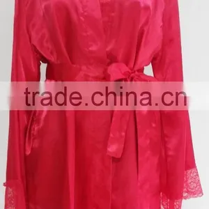 Comfortable Women Pajams for Red Satin Lace Nightdress thumbnail-2