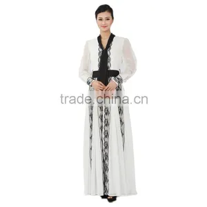 Spanish Women's Maxi Dresses Moroccan Kaftan Dress Black Lace Stripe Insert Arabic Style Evening Dresses thumbnail-2