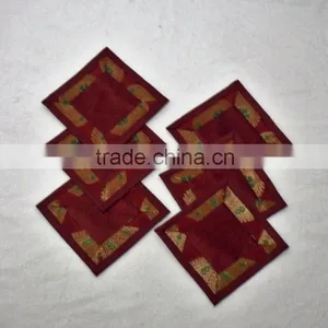 Indian Silk Table Runner With 6 Place Mats & 6 Coaster in Red Color Size 16*62 thumbnail-3
