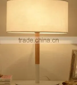 Metal Base Material and Wood Tube Fabric Shade Table Lamp White Color Base Desk Lamp thumbnail-1