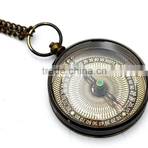 Collectable Antique Reproduction Solid Brass Pendant Compass With Chain 13261 thumbnail-1