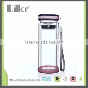 Double Wall Borosilicate Glass Water Bottle PP Material With Strainer thumbnail-3