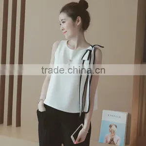 Lady and Woman Elegant Casual Bowknot Sleeveless Vest and Tops thumbnail-1