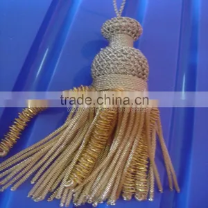 Vintage Looped Cord Tassels Gold With Bullion Wire Material and Big Caterpillar thumbnail-1