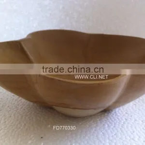 Burma Teak Wood Fruit Bowl Handcarved Flowr Shaped thumbnail-1