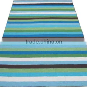 Stripes Design Hand Loom Cut Pile Wool Carpet; Latexed Back With Cloth thumbnail-1