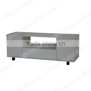 White High Gloss PU Painting TV Stand With Wheel thumbnail-2