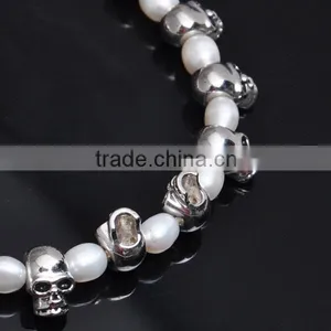 Hip-Hop Style Freshwater Pearl Jewelry Handmade Skull Bracelet thumbnail-3