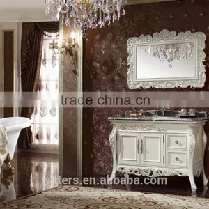 Simple Design Luxury Bathroom Cabinet, White Vanity With Golden Foil WTS604 thumbnail-1
