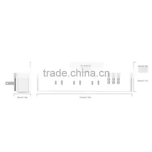 ORICO Mini Travel Power Strip Charger Smart Socket 3 Outlet 3 USB PORT With Stand for Phone and Ipad thumbnail-2