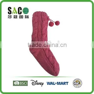 Varied Cable Pattern String With Pom Pom Acrylic Floor Socks With Anti thumbnail-1